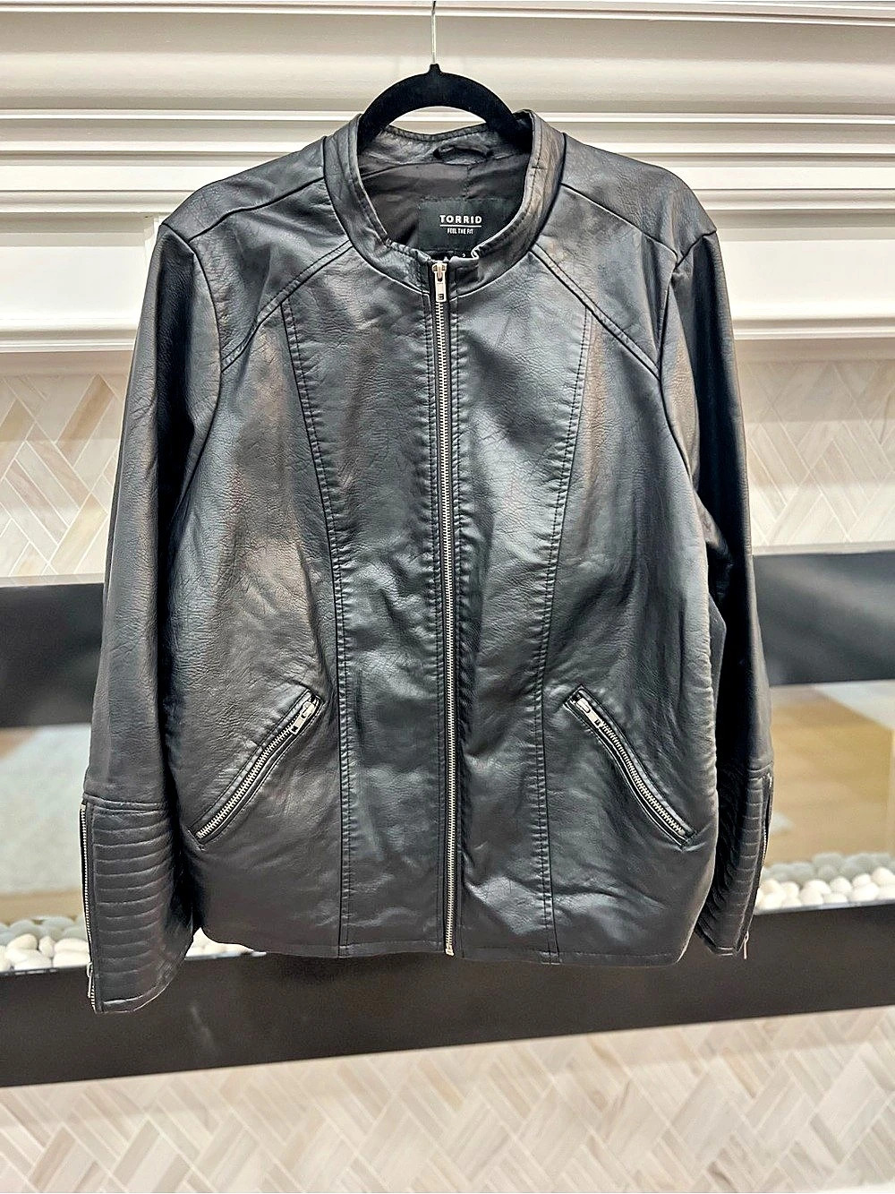 Torrid Black Faux Leather Moto Jacket with Zip Details Size 3X